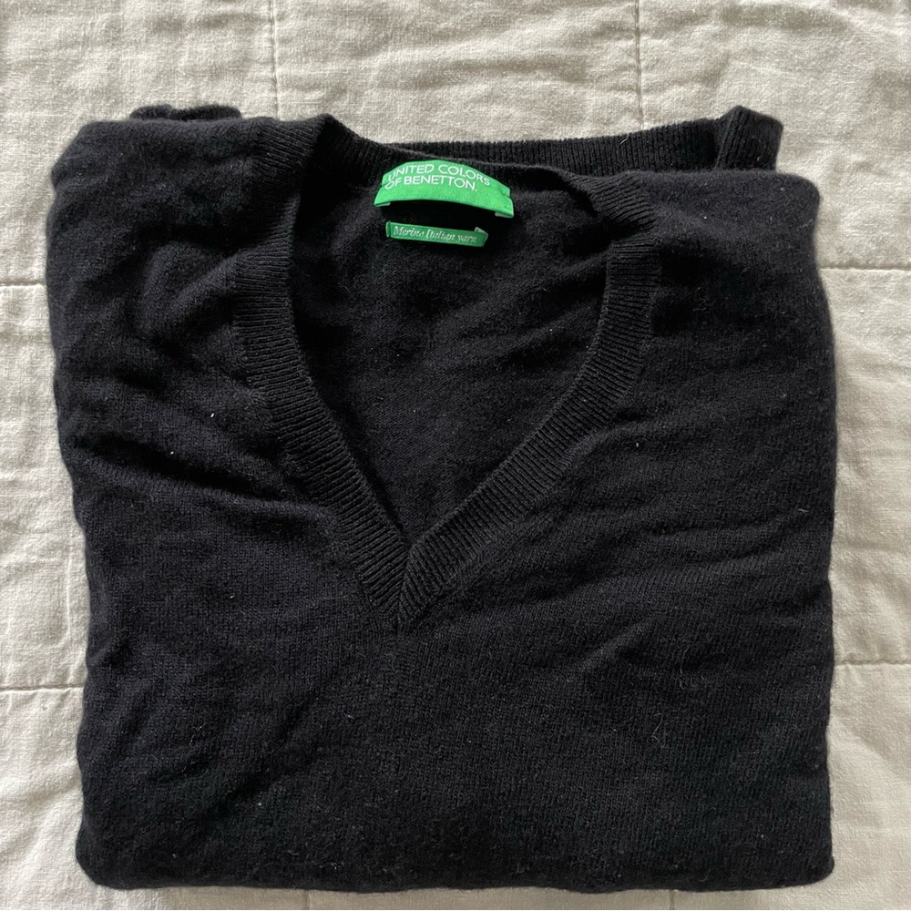 Black v-neck wool sweater
